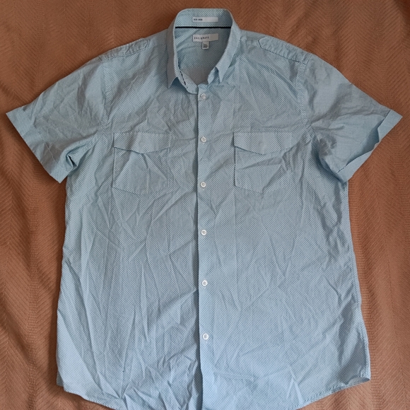 Calibrate Button Up Dress Shirt Blue Circle Pattern Short Sleeve Men's Size L - Picture 1 of 7